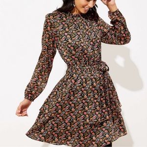 Nwt Loft Petite Shimmer Floral Ruffle Flare Dress - image 1